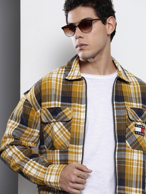 

Tommy Hilfiger Men Yellow & Navy Blue Overshirt Fit Checked Casual Pure Cotton Shirt