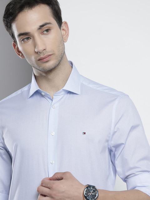 

Tommy Hilfiger Men Blue Self-Designed Slim Fit Formal Shirt