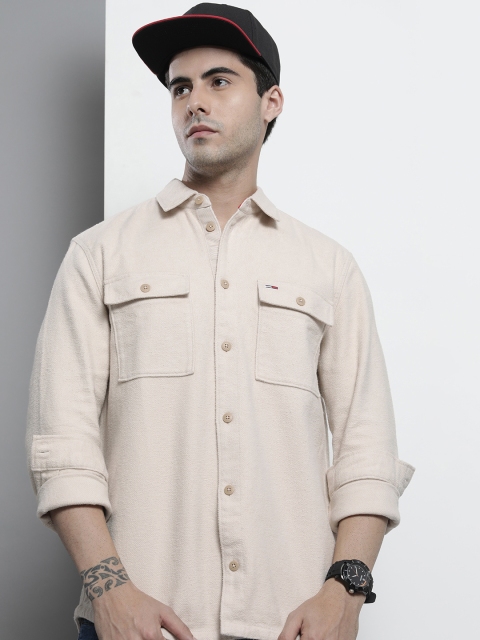 

Tommy Hilfiger Men Beige Solid Soft Classic Fit Pure Cotton Casual Overshirt Shirt