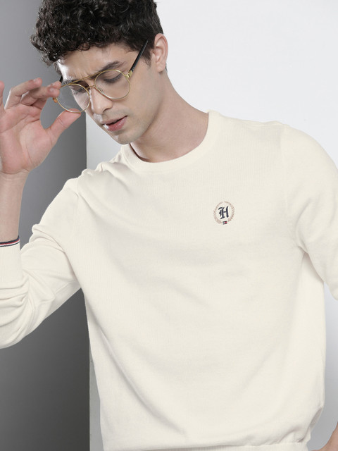

Tommy Hilfiger Men Off White Solid Pullover Sweater