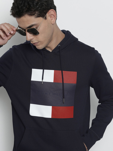 

Tommy Hilfiger Men Navy Blue Colourblocked Organic Cotton Hooded Sweatshirt