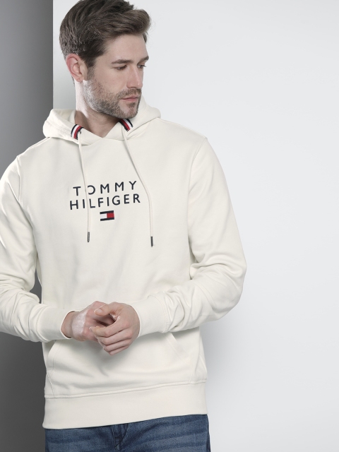 

Tommy Hilfiger Men Off White & Black Embroidered Hooded Sweatshirt