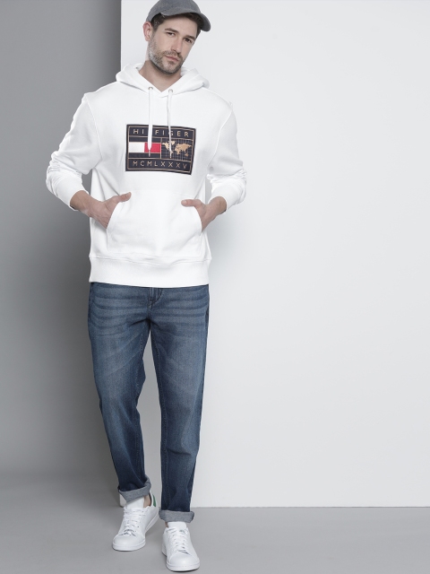 

Tommy Hilfiger Men White & Black Embroidered Hooded Sweatshirt