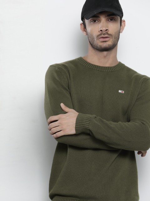 

Tommy Hilfiger Men Olive Green Solid Organic Cotton Pullover