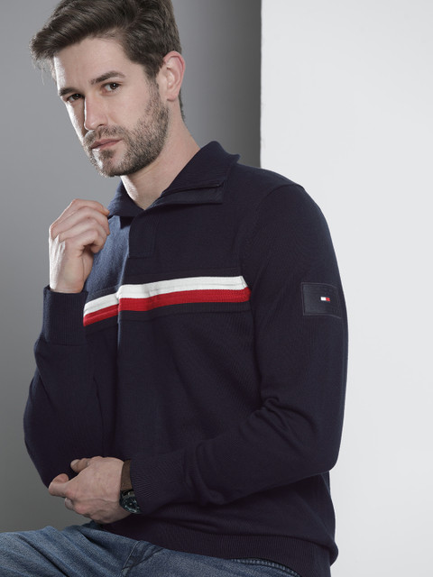 

Tommy Hilfiger Men Navy Blue Sweater with Striped Detail