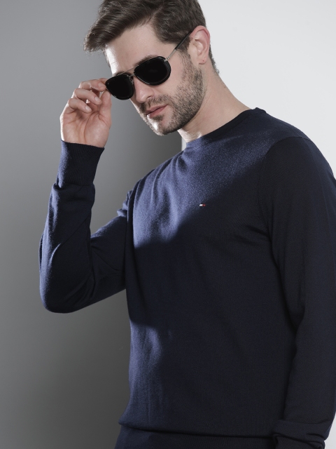

Tommy Hilfiger Men Navy Blue Solid Pullover Sweater