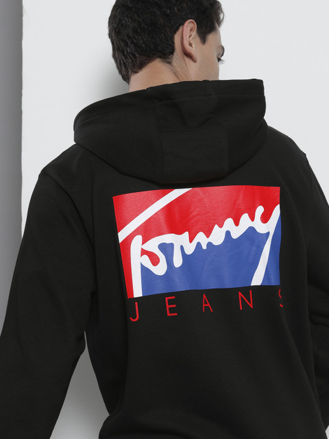 

Tommy Hilfiger Men Black Printed Organic Cotton Hooded Back Printed Sweatshirt