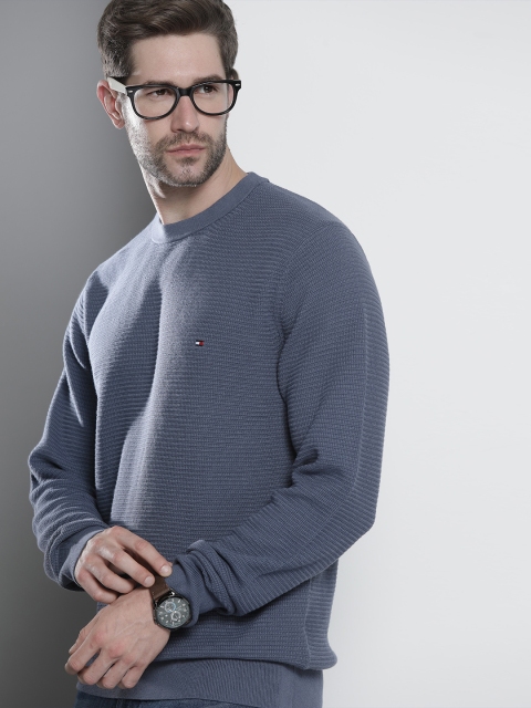 

Tommy Hilfiger Men Blue Organic Cotton Self-Design Sweater