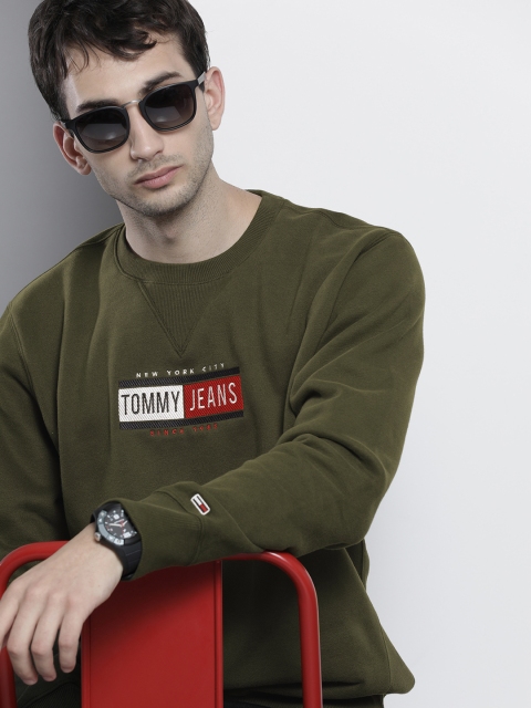 

Tommy Hilfiger Men Olive Green & White Embroidered Sweatshirt