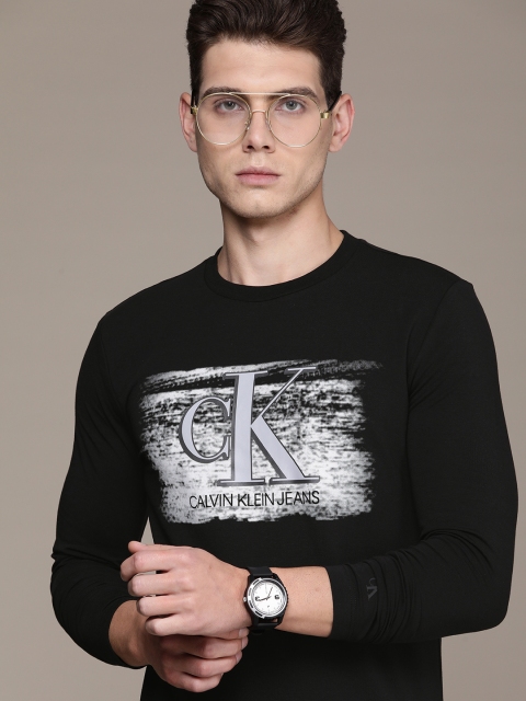 

Calvin Klein Jeans Men Black Brand Logo Printed Slim Fit T-shirt