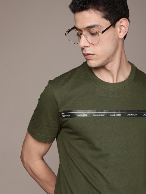

Calvin Klein Jeans Men Olive Green Brand Logo Organic Cotton T-shirt