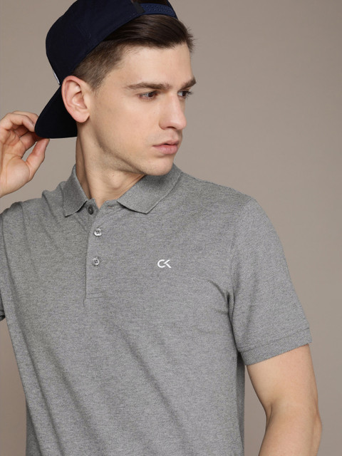 

Calvin Klein Jeans Men Grey Solid Polo Collar T-shirt