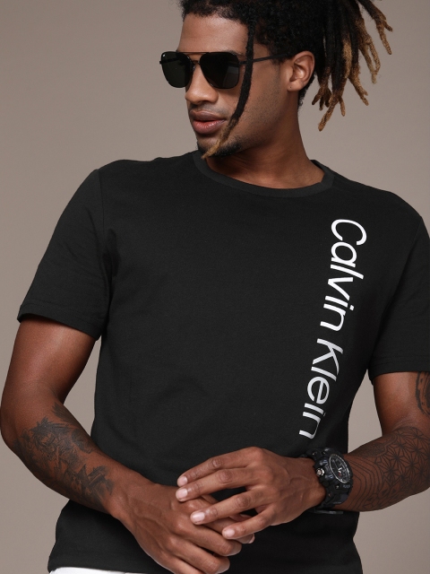 

Calvin Klein Jeans Men Black White Brand Logo Printed Pure Cotton T-shirt