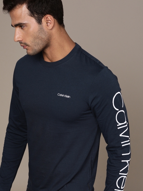 

Calvin Klein Jeans Men Navy Blue Printed Sleeves Cotton Pure Cotton T-shirt