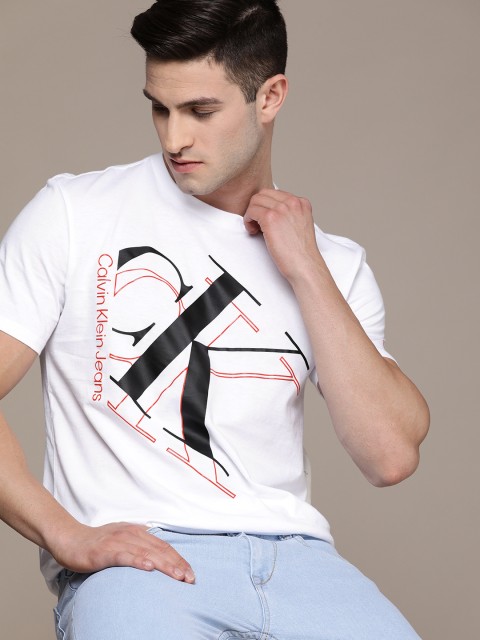 

Calvin Klein Jeans Men White Brand Logo Printed T-shirt