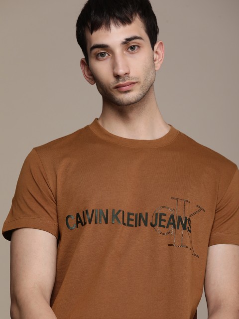 

Calvin Klein Jeans Men Brown Brand Logo Printed Pure Cotton T-shirt
