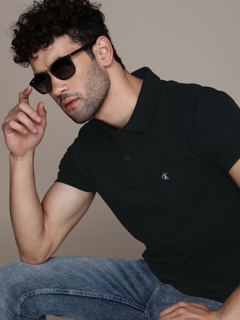 

Calvin Klein Jeans Men Black Polo Collar Slim Fit T-shirt