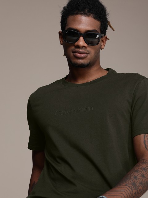 

Calvin Klein Jeans Men Olive Green Brand Logo Printed Pure Cotton T-shirt