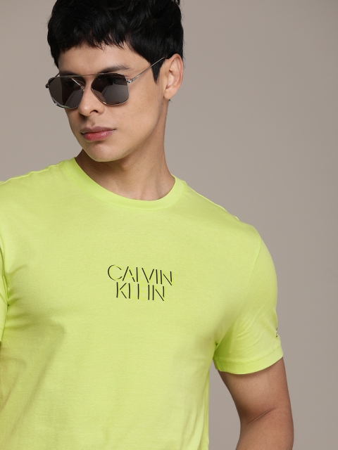 

Calvin Klein Jeans Men Lime Green Brand Logo Printed Pure Cotton T-shirt