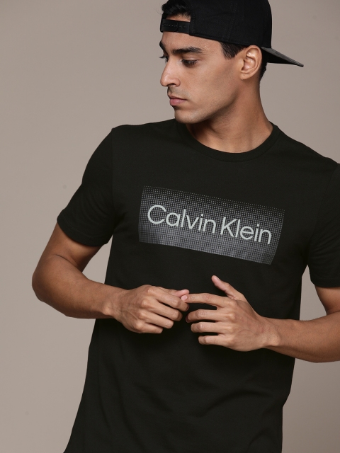 

Calvin Klein Jeans Men Black Brand Logo Printed Round Neck Pure Cotton T-shirt