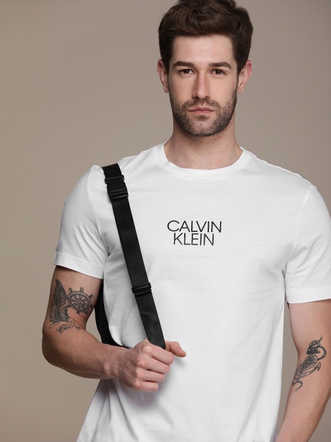 

Calvin Klein Jeans Men White Brand Logo Printed Organic Cotton T-shirt