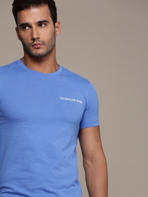 

Calvin Klein Jeans Men Blue Printed Detail Pure Cotton T-shirt