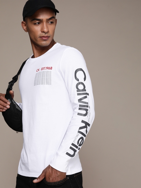 

Calvin Klein Jeans Men White Typography Printed Pure Cotton Casual T-shirt