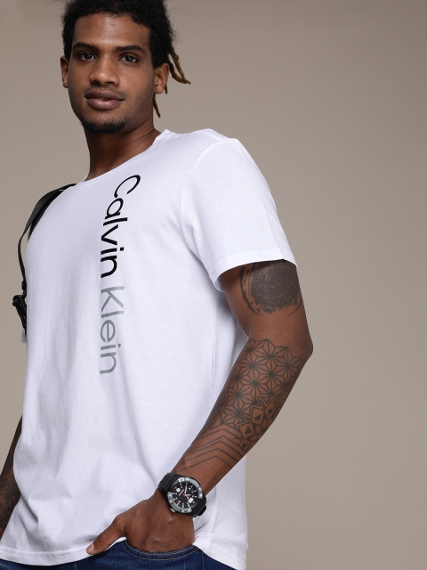 

Calvin Klein Jeans Men White Brand Logo Printed Pure Cotton T-shirt