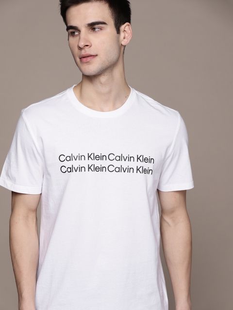 

Calvin Klein Jeans Men White & Black Brand Logo Printed Pure Cotton T-shirt