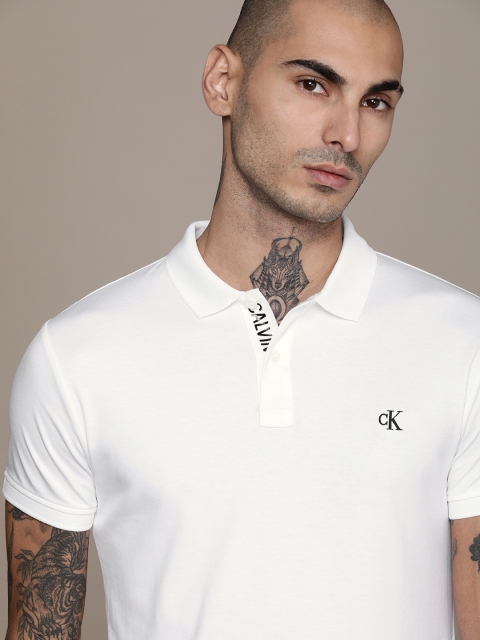 

Calvin Klein Jeans Men White Printed Polo Collar Slim Fit T-shirt
