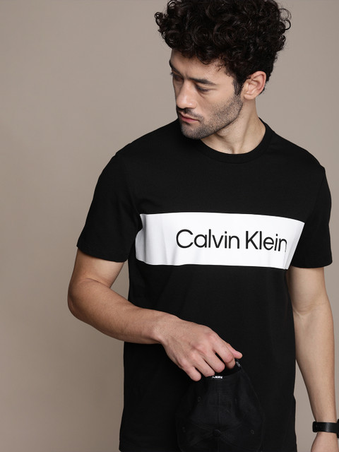 

Calvin Klein Jeans Men Black Brand Logo Printed Pure Cotton Casual T-shirt