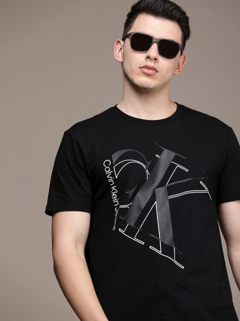 

Calvin Klein Jeans Men Black Brand Logo Printed Pure Cotton T-shirt