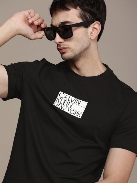 

Calvin Klein Jeans Men Black Brand Logo Printed Pure Cotton T-shirt