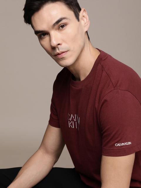 

Calvin Klein Jeans Men Maroon SHADOW CENTER Brand Logo Printed T-shirt