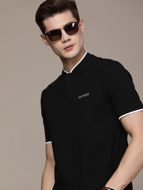 

Calvin Klein Jeans Men Black Mandarin Collar Slim Fit T-shirt