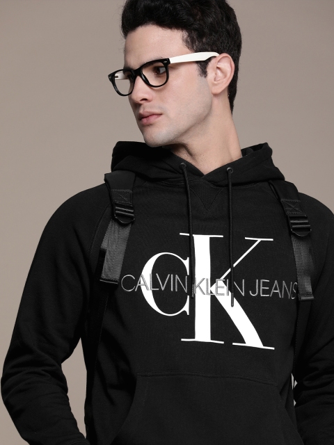 

Calvin Klein Jeans Men Black Logo Printed Hooded Sweatshirt