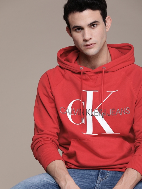 

Calvin Klein Jeans Men Red Logo Printed Hooded Sweatshirt