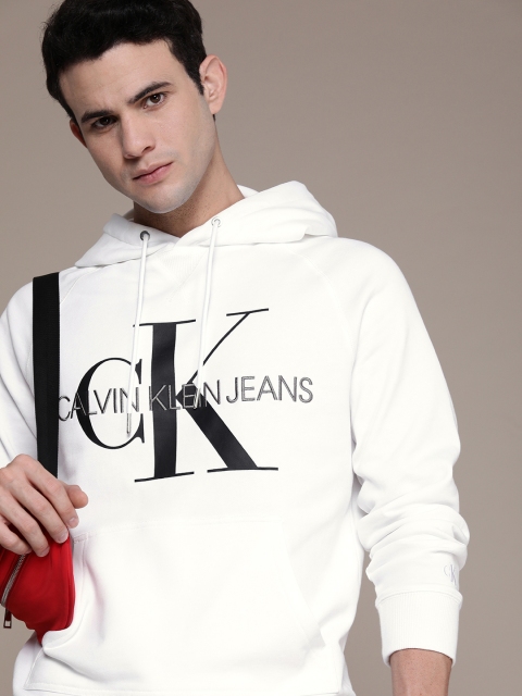

Calvin Klein Jeans Men White Logo Printed Hooded Sweatshirt