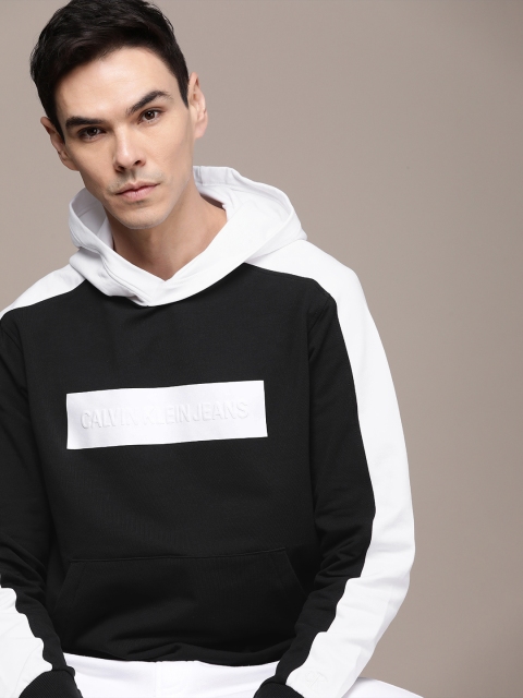 

Calvin Klein Jeans Men Black & White Colourblocked Hooded Sweatshirt