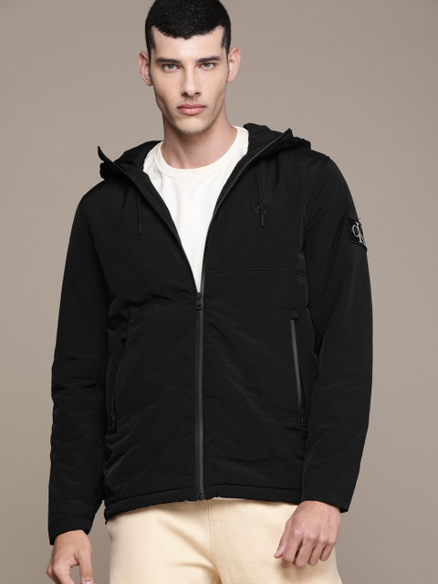 

Calvin Klein Jeans Men Black Solid Lightweight Hooded Tailored Jacket