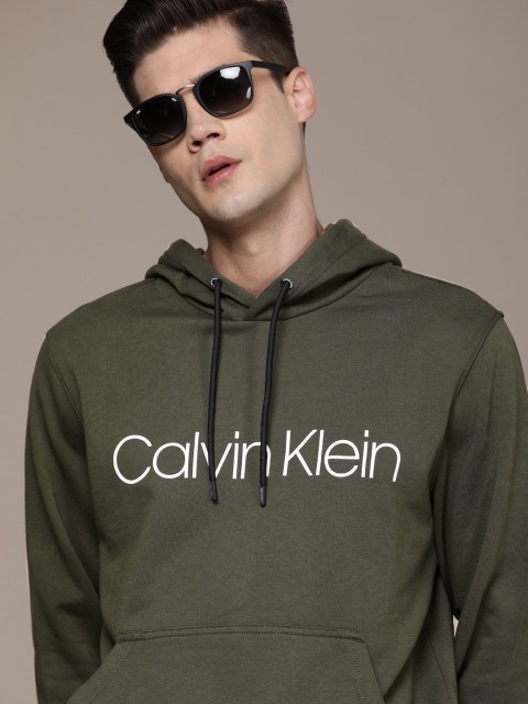 

Calvin Klein Jeans Men Olive Green Printed Hooded Sweatshirt