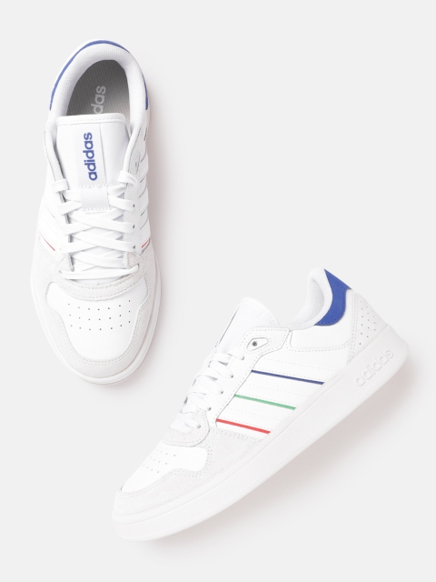 

Adidas Men White Perforated Detail Leather Breaknet Plus Sneakers Excluding Trims