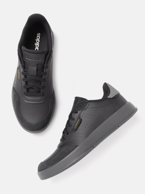 

ADIDAS Men Black Perforated Leather Courtphase Tennis Shoes