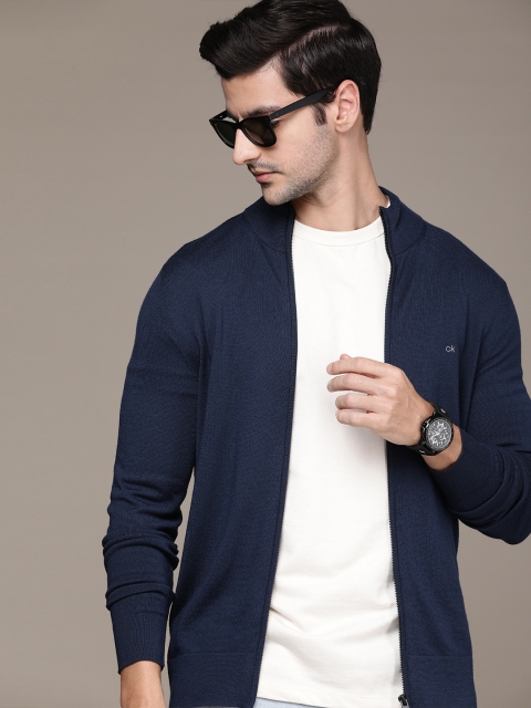 

Calvin Klein Jeans Men Navy Blue Solid Front-Open Sweater