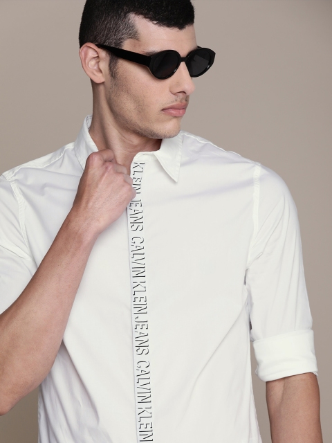 

Calvin Klein Jeans Men White Casual Shirt With Shadow Logo Tape