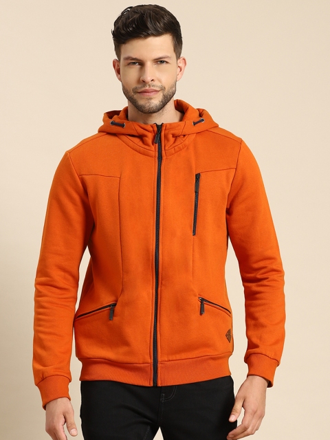 

United Colors of Benetton Men Orange Solid Hooded Sweatshirt