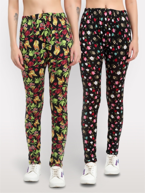 

NEUDIS Women Pack Of 2 Printed Ankle-Length Leggings, Black