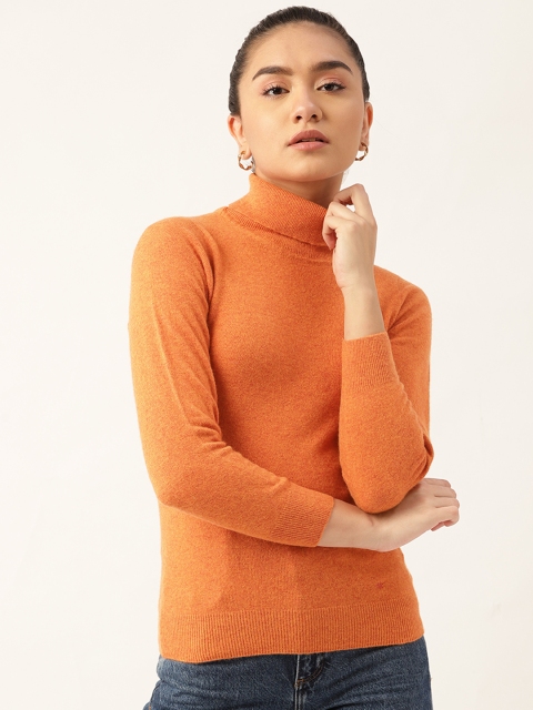 

Monte Carlo Orange High Neck Woolen Fitted Top