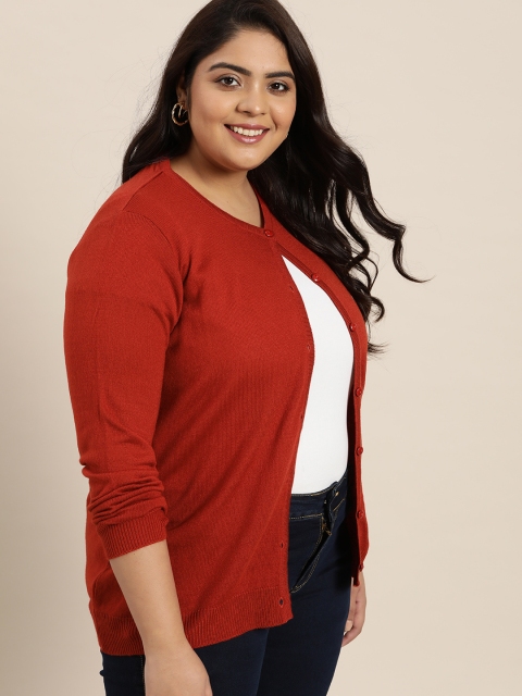 

Sztori Women Plus Size Red Solid Cardigan