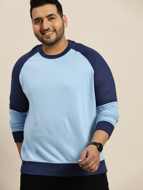 

Sztori Plus Size Men Blue Pure Cotton Solid Sweatshirt
